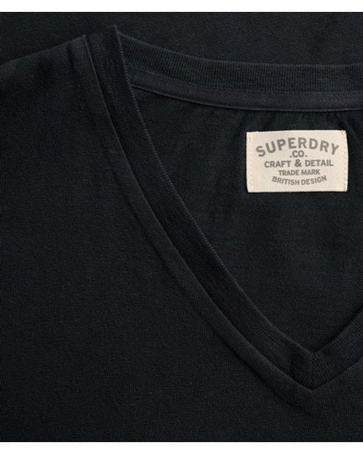 Superdry Blue Classic Cotton Linen V-Neckline T-Shirt for men