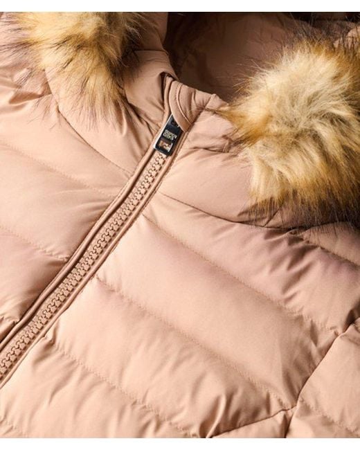 Doudoune mi-longue à capuche en fourrure synthétique Superdry en coloris Natural