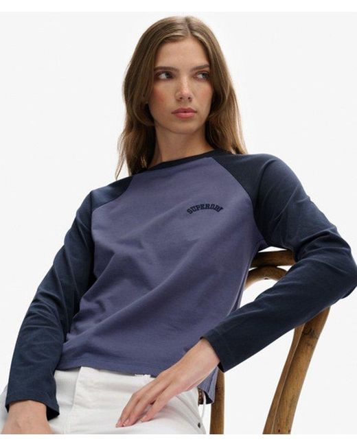 Superdry Blue Essential Logo Long Sleeve Baseball Top
