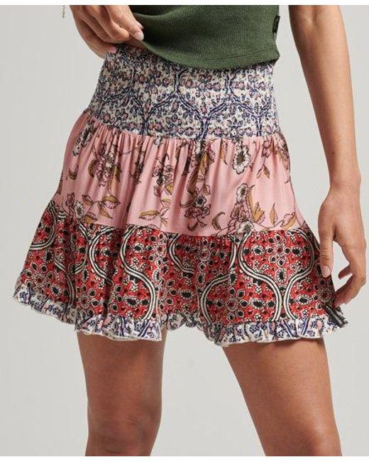 Superdry Vintage Tiered Mini Skirt Soft Block Print