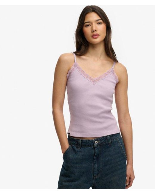 Superdry Purple & Co Essential Lace Trim Cami Top