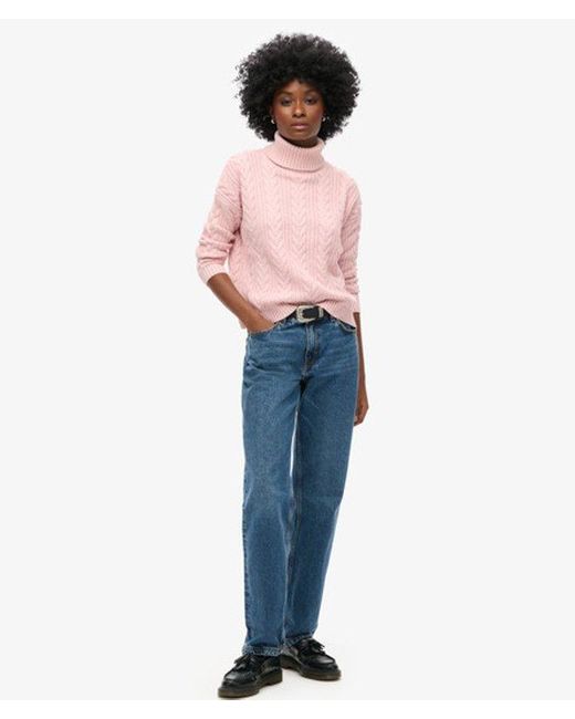 Superdry Pink & Co Drop Shoulder Cable Roll Neck Jumper