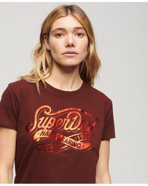 Superdry Aansluitend Workwear T-shirt Met Folieprint in het Red