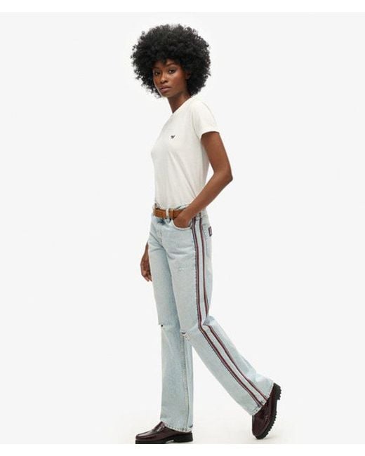 Superdry White & Co Mid Rise Wide Leg Double Tape Jeans