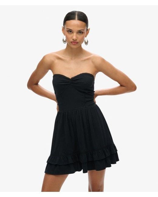 Superdry Blue & Co Cotton 50s Lace Bandeau Mini Dress