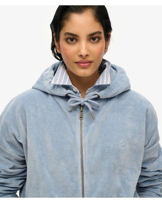 Superdry Blue Velour Zip Hoodie