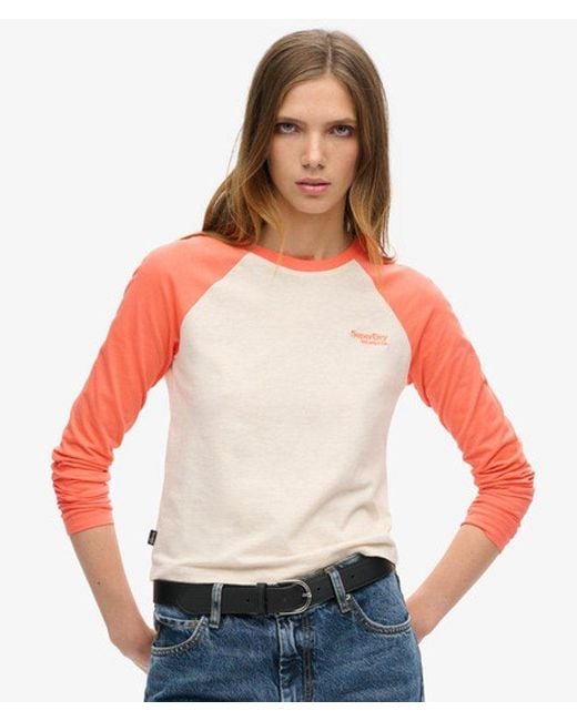 Superdry Red & Co Ladies Slim Fit Colour Block Essential Logo Long Sleeve Baseball Top