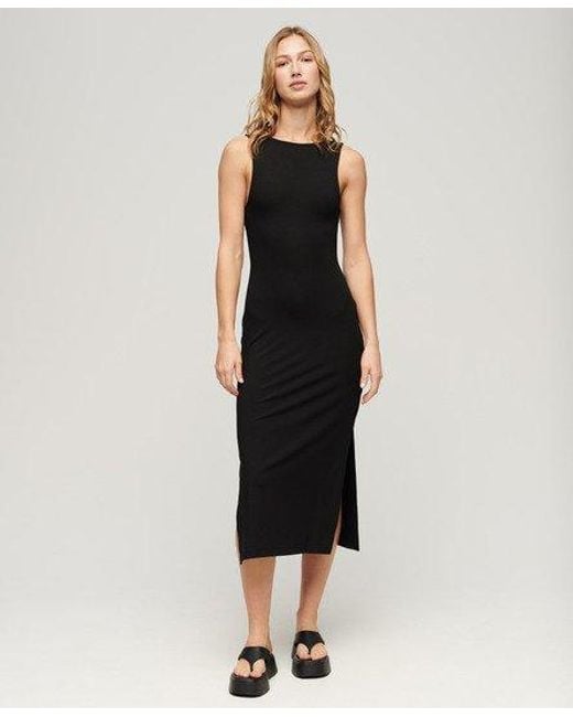 Superdry Jersey Midi-jurk Met Gedraaide Achterkant in het Black