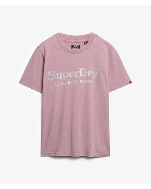 Superdry Pink & Co Venue Metallic Relaxed T-shirt