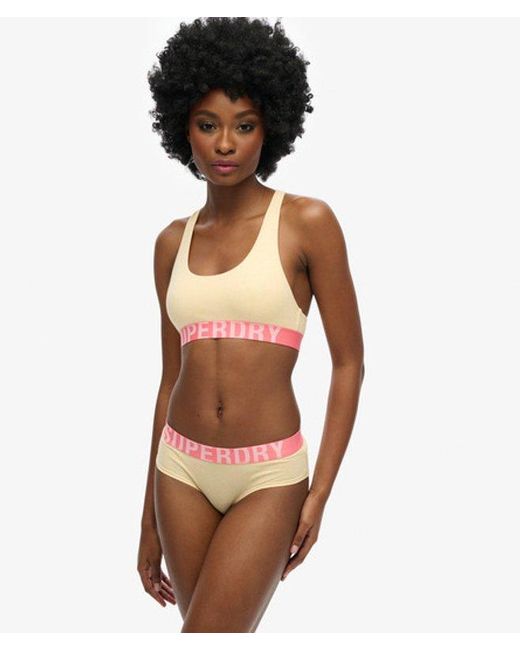 Superdry Yellow Organic Cotton Large Logo Hipster Briefs Pale Marl