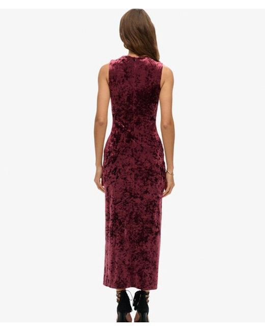 Superdry Red & Co Slim Fit Velvet Maxi Dress