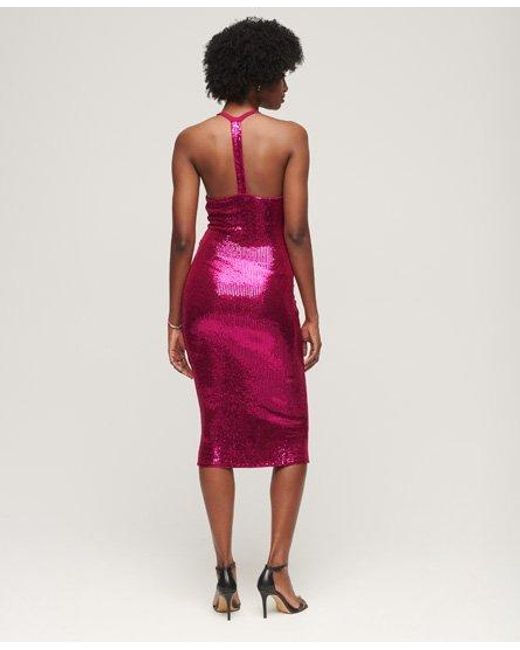Superdry Pink Sequin Halter Neck Midi Dress