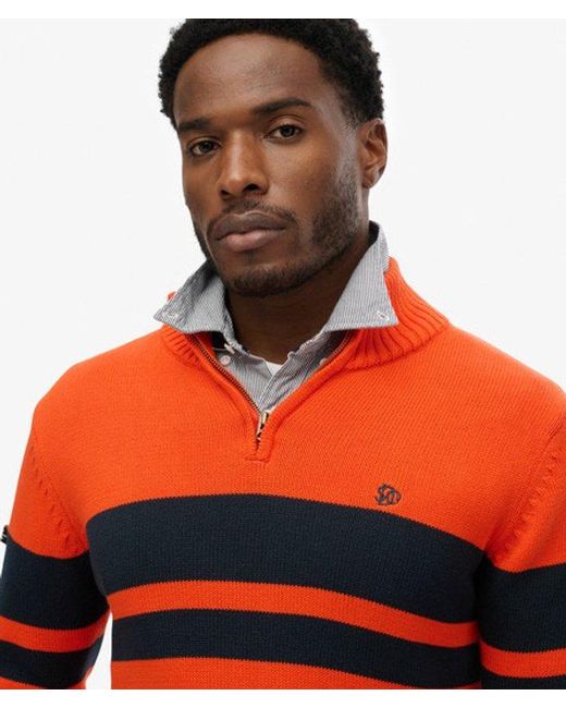 Superdry Red Cotton Stripe Half Zip Knit for men