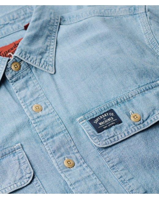 Superdry Blue Cotton Workwear Long Sleeve Shirt for men