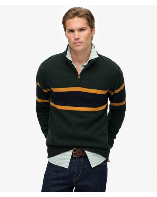 Homme Pull En Coton Rayé Demi-Zip Taille Superdry pour homme en coloris Black