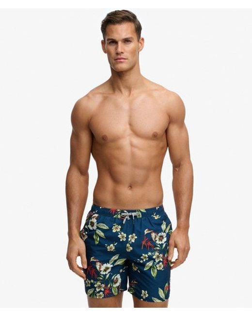 Superdry Blue & Co Hawaiian Print 16-inch Swim Shorts for men