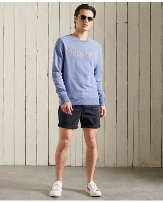 Superdry Blue Core Logo Faux Suede Loopback Sweatshirt Sea Wash Mid for men