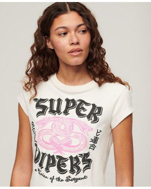 Superdry Embellished Poster T-shirt Met Kapmouwen in het White