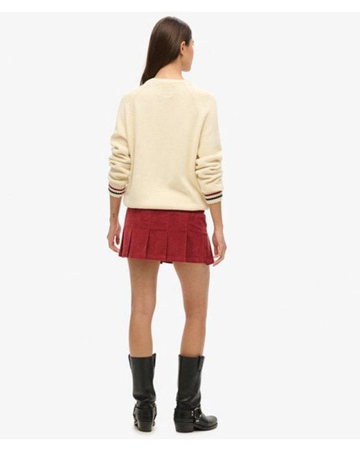 Superdry Red Vintage Cord Pleated Mini Skirt
