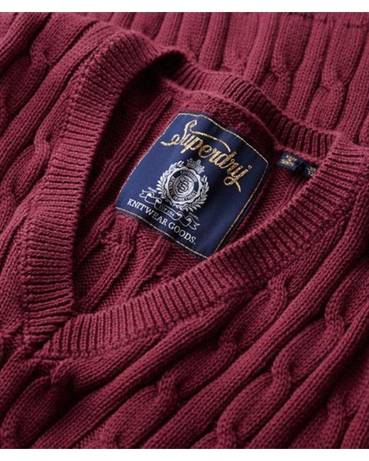 Superdry Red & Co Ladies Lightweight Cable Knit Oversized V Neck Jumper