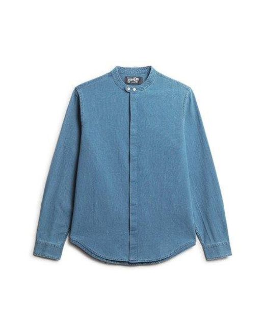 Superdry Blue The Merchant Store - Grandad Indigo Shirt for men