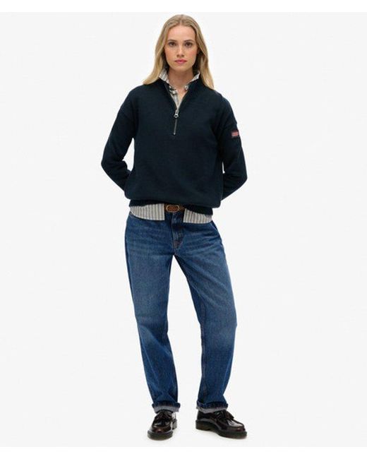 Superdry Blue & Co Slouchy Knitted Half Zip
