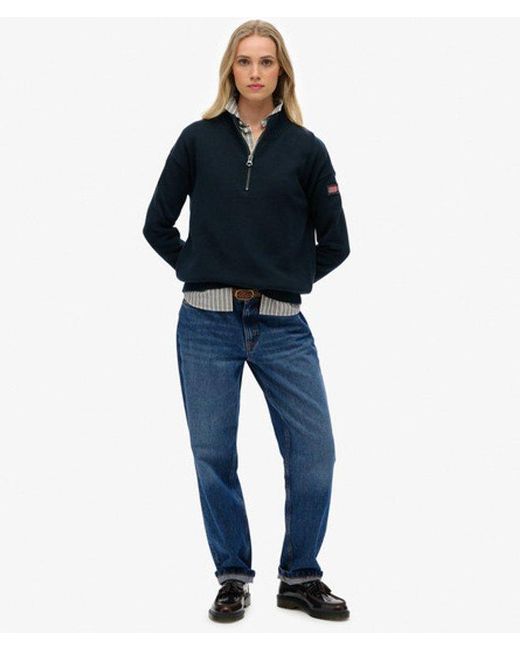 Superdry Blue Slouchy Knitted Half Zip