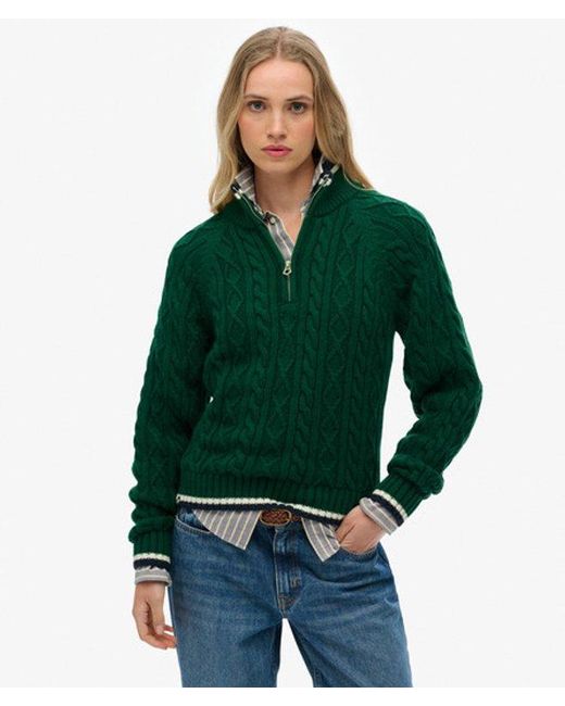 Superdry Green Slim Cable Half Zip Knit Jumper