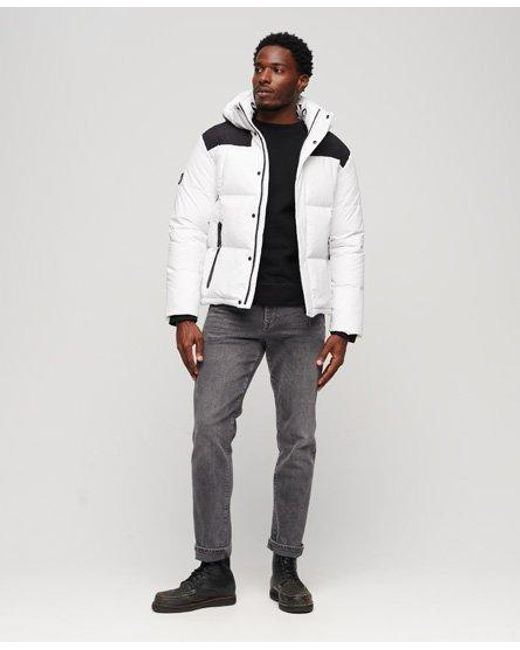 Superdry White Hooded Box Quilt Puffer Jacket for men