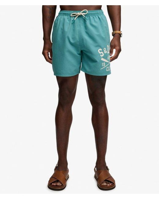 Superdry Green & Co Printed Logo 16-inch Swim Shorts for men