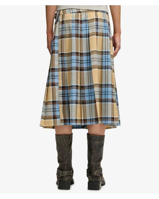 Superdry Blue & Co Check Pleated Midi Skirt