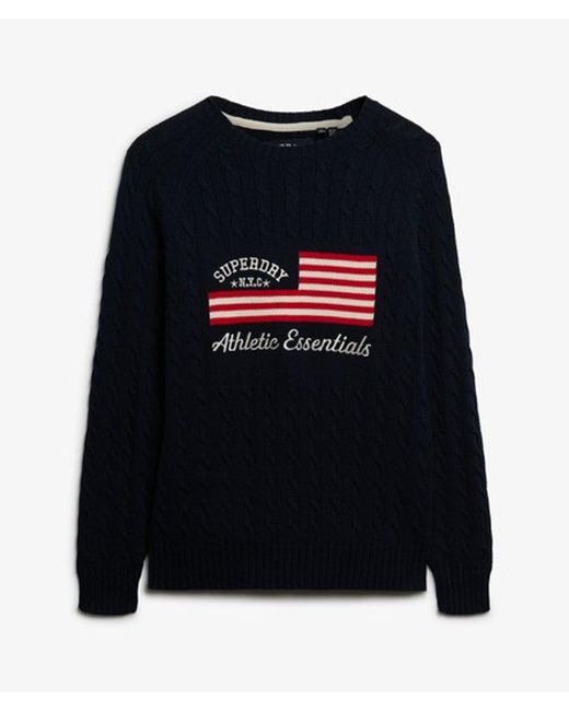 Superdry Blue Slouchy Cable Flag Knit Jumper