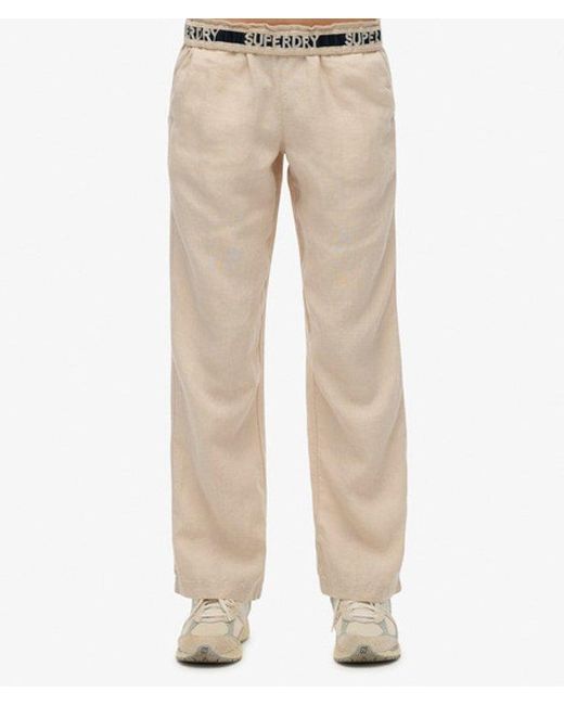 Superdry Linnen Broek Met Trekkoord in het Natural
