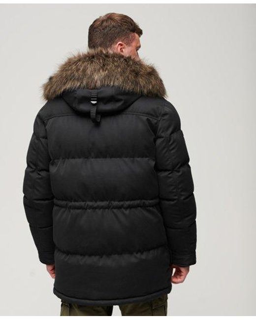 Superdry Black Chinook Faux Fur Parka Coat for men