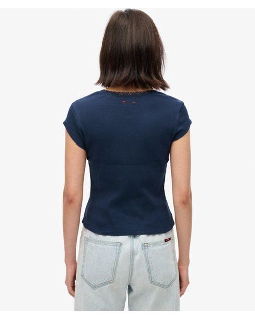 Superdry Blue & Co Athletic Essentials Lace Trim V-neck Top