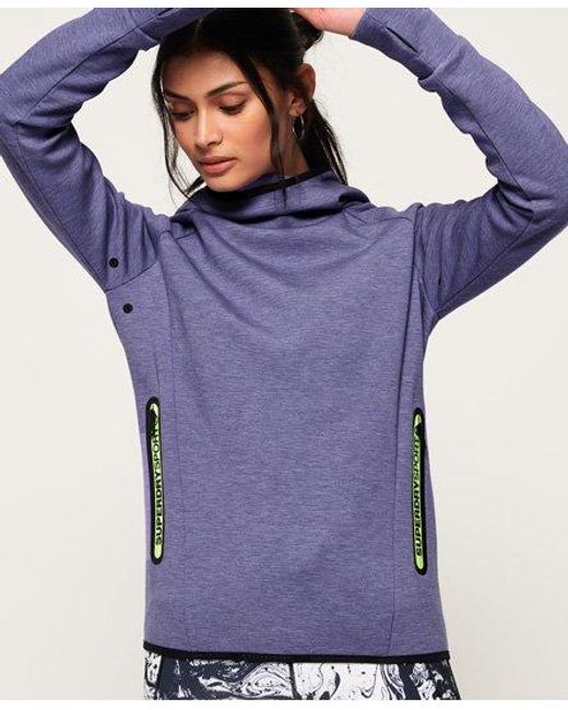 Superdry Purple Core Gym Tech Taped Funnel Hoodie Vibe Marl