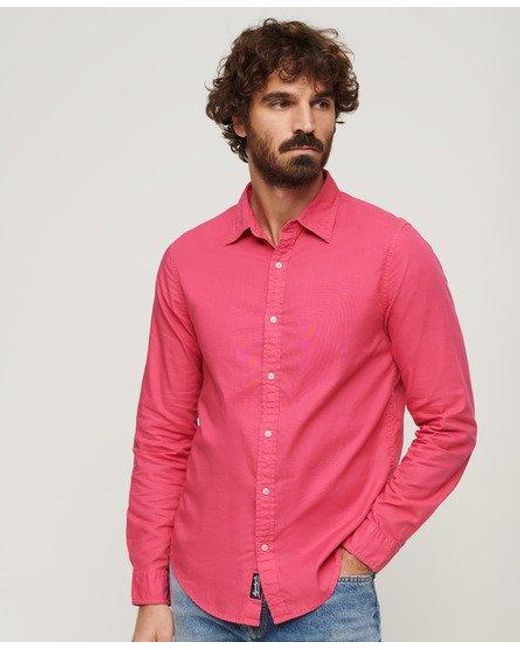 Superdry Pink Overdyed Organic Cotton Long Sleeve Shirt for men