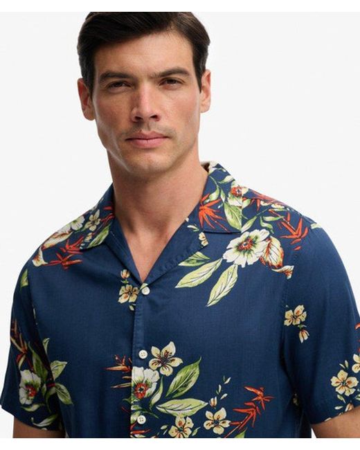 Superdry Blue Hawaiian Print Short Sleeve Shirt for men