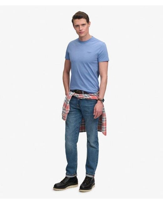 Superdry Blue Essential Stacked Logo Embroidered T-Shirt for men