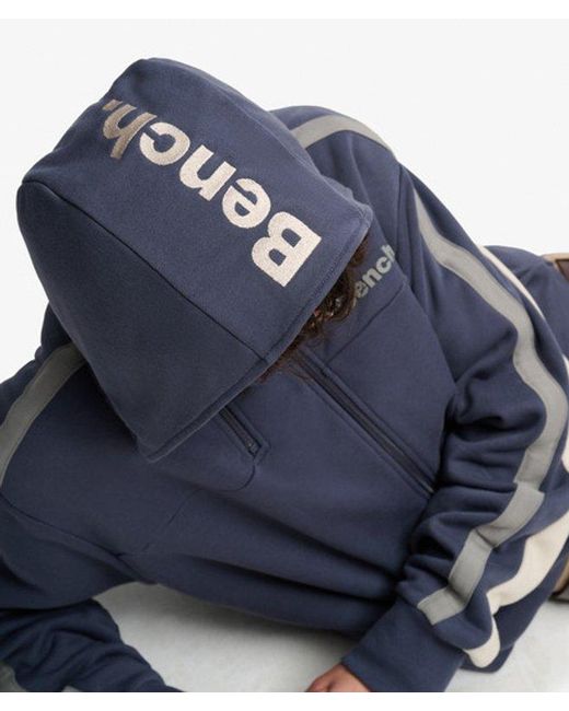 Superdry Blue Bench X & Co Bench Double Zip Hooded Stripe Sweatshirt for men