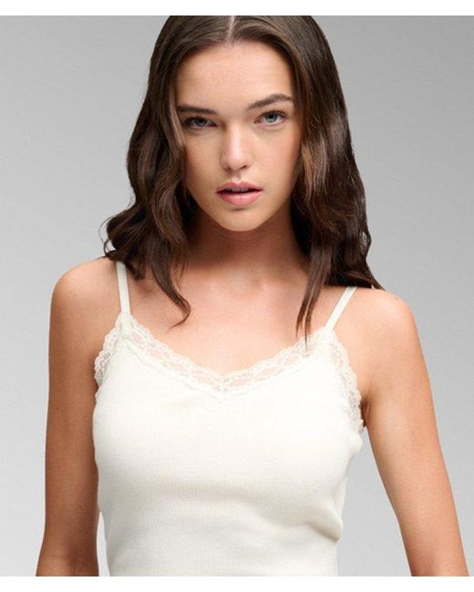 Superdry White & Co Athletic Essentials Lace Trim Cropped Cami Top