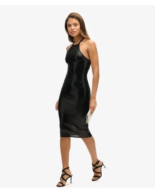 Superdry Black & Co Sequin Halter Neck Midi Dress