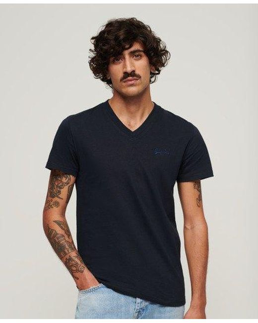 T-shirt à col en v avec logo brodé en coton biologique Superdry pour homme en coloris Blue