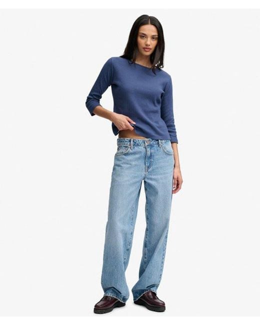Superdry Blue & Co Athletic Essentials Pointelle Half Sleeve Top