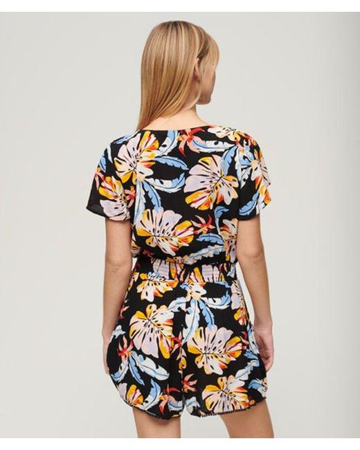 Superdry Beach Playsuit Met Korte Mouwen in het Black