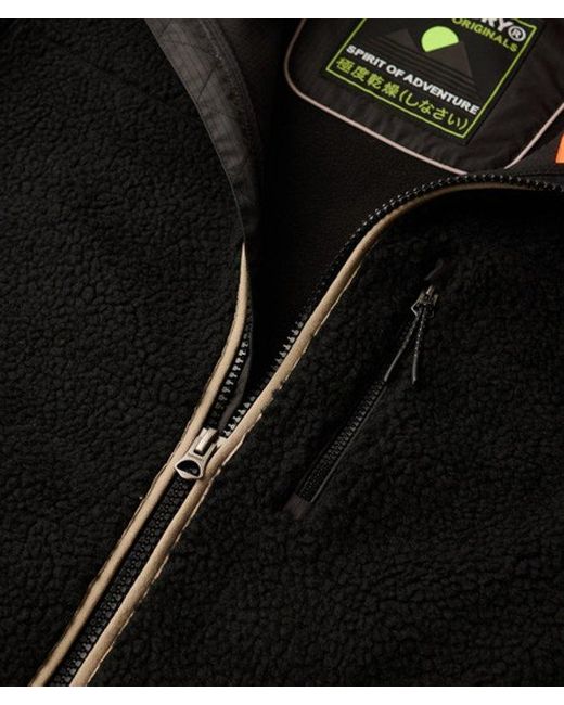 Superdry Black Outdoor Sherpa Fleece Jacket for men
