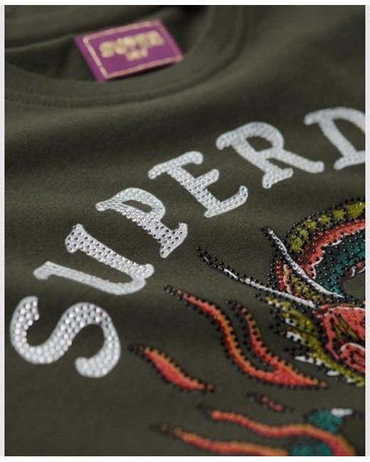 Superdry Tattoo-t-shirt Met Stras in het Green
