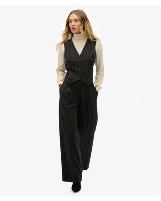 Superdry Mid Rise Krijtstreep Broek in het Black