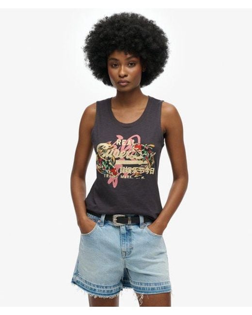 Superdry Gray & Co Vintage Logo Tokyo Scoop Neck Tank Top