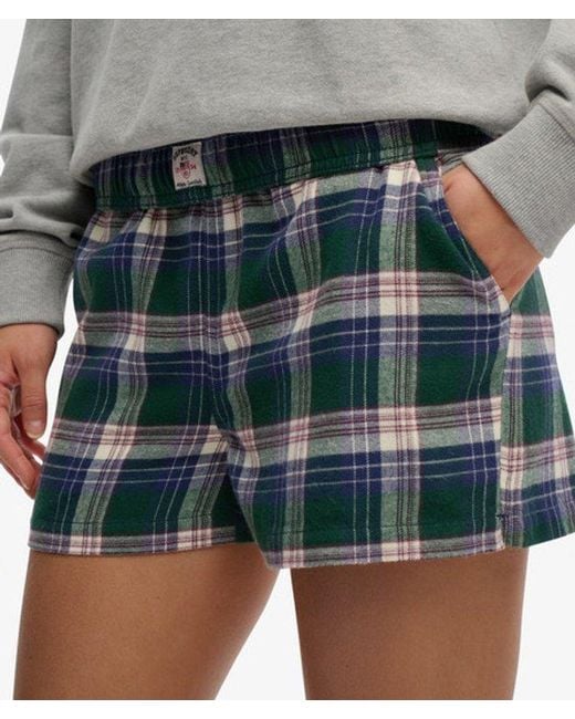 Superdry Green & Co Cotton Check Elastic Shorts
